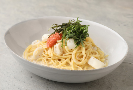 ヤリイカと明太子の豆乳クリームパスタ