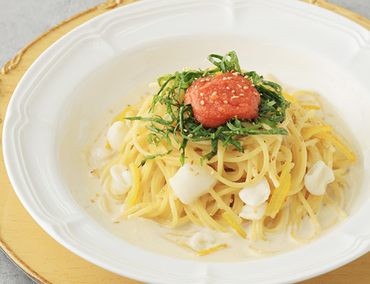 柚子香る　ヤリイカと明太子の豆乳クリームパスタ
